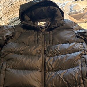 Lands' End Quilted Black Hooded Jacket